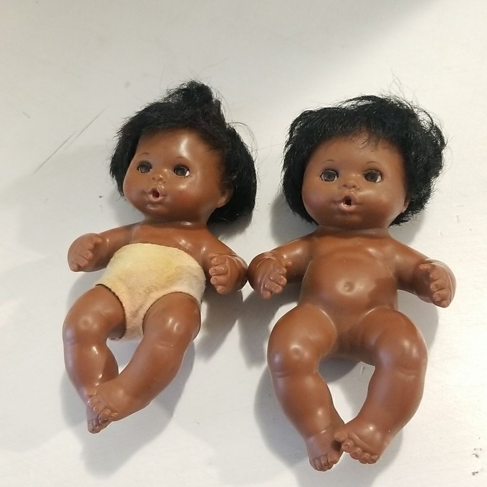 VTG 1974 Ideal 6" Baby Dolls, Twins  "Handful of Love" Hong Kong, RARE Black